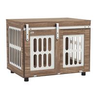 Jaula para perros PawHut con puerta corrediza, caseta para perros medianos, buena ventilación, mesa auxiliar en forma de V