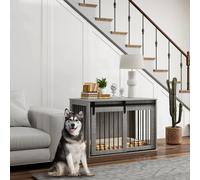 Jaula para perros PawHut de 98 cm, caja para perros para el hogar con puertas corredizas con cerradura, moderna caseta de metal para perros grandes. Gris