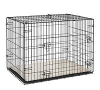 Jaula para perros PawHut, plegable, con 2 puertas, bandeja extraíble, cojín suave lavable, estructura de acero. Negro