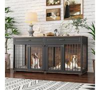 Jaula para perros XXL, jaula para perros con 2 cajones y 2 puertas, caja para perros grandes y medianos para el hogar, mesa auxiliar, caseta interior, casa para perros de alta resistencia, color