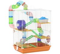 Jaula Pawut para hámster y gerbil de 5 niveles, hábitat seguro con valla metálica, túneles, rueda, casa y juguetes.