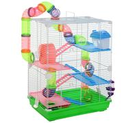 Jaula Pawut para hámster y gerbil de 5 niveles, hábitat seguro con valla metálica, túneles, rueda, casa y juguetes.