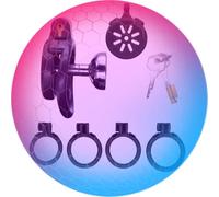 Jaula Plana Negra Masculina con 4 Anillos Y Accesorios, Jaula De Resina Anti Desnudo para Ejercicio Masculino-K + 2 (Tubo Extendido De 2 Secciones)