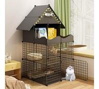 Jaula plegable para gatos con escaleras, recinto para mascotas, corral interior para animales pequeños, bolígrafo de ejercicio de alambre de metal desmontable para 1-3 gatos