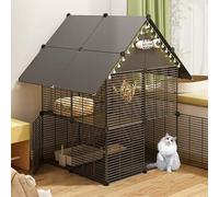 Jaula plegable para gatos con escaleras, recintos para gatos, corralito para mascotas interior, alambre de metal desmontable, jaulas para animales pequeños, color gris