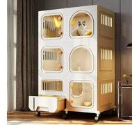 Jaula plegable para gatos de alambre de metal con ruedas, corralito de juegos de varios niveles y caja de arena desmontable para mascotas de interior, caseta grande para mascotas