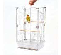 Jaula portátil de doble capa para pájaros de 24 pulgadas, transportador de loros de viaje con asa para visitas al veterinario, viajes cortos, jaula de malla de metal blanco, para periquitos, cacatúas