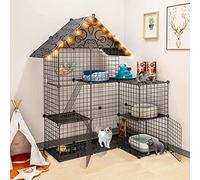 Jaula portátil para gatos, recinto para gatos, valla abierta para gatitos, conejos y chinchillas, trampa de plástico para mascotas con techo y almacenamiento, hábitat ideal para animales pequeños