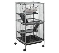 Jaula portátil Pawut de 4 niveles para animales pequeños, 2 puertas, 3 rampas, hamaca y bandeja extraíble, 52x52 cm, gris