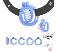 Jaula protectora de entrenamiento para hombre con resina incrustada en múltiples diseños, con 1 cintura elástica negra ajustable y 4 anillos de ajuste para un ajuste seguro-ESLZ10C (Azul, Set-M 2)
