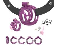 Jaula protectora de entrenamiento para hombre con resina incrustada en múltiples diseños, con 1 cintura elástica negra ajustable y 4 anillos de ajuste para un ajuste seguro-ESLZ10C (Morado, Set-M 1)