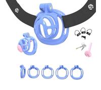 Jaula protectora de entrenamiento para hombre con resina incrustada en múltiples diseños, con 1 cintura elástica negra ajustable y 4 anillos de ajuste para un ajuste seguro-ESLZ10C (Azul, Set-M 1)