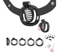 Jaula protectora de entrenamiento para hombre con resina incrustada en múltiples diseños, con 1 cintura elástica negra ajustable y 4 anillos de ajuste para un ajuste seguro-ESLZ10C (Negro, Set-M 2)