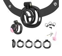 Jaula protectora de entrenamiento para hombre con resina incrustada en múltiples diseños, con 1 cintura elástica negra ajustable y 4 anillos de ajuste para un ajuste seguro-ESLZ10C (Negro, Set-M 1)