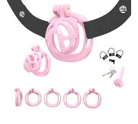Jaula protectora de entrenamiento para hombre con resina incrustada en múltiples diseños, con 1 cintura elástica negra ajustable y 4 anillos de ajuste para un ajuste seguro-ESLZ10C (Rosa, Set-M 1)
