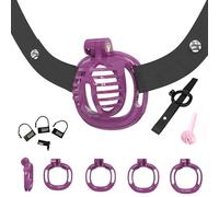Jaula protectora de entrenamiento para hombre con resina incrustada en múltiples diseños, con 1 cintura elástica negra ajustable y 4 anillos de ajuste para un ajuste seguro-ESLZ10C (Morado, Set-M 2)