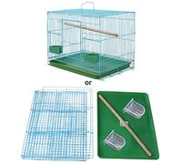 Jaula rectangular pequeña de alambre para pájaros pequeños y canarios Rekord equipada con palo de pie para pájaros y 2 decoraciones semicirculares de nido de pájaros para el hogar