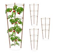 Relaxdays Set 4 Jaulas Tomates, Hierro y Plástico, Tutores Flores, Soporte Planta Trepadoras 3 Anillos, 45cm, Marrón