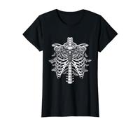 Jaula torácica Esqueleto de la Polilla de la Cabeza de Camiseta gráfica económica, Mujer, Negro, XS