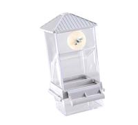Jaula transparente para loros, dispensador de alimentos, fácil de rellenar para pájaros pequeños, con función antiobstrucción, dispensador transparente de alimentos para pájaros