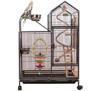 Jaula Wrought Iron Bird Cage with Play Top Stand 4 Swivel Casters Slide out Tray 61x42x90cm