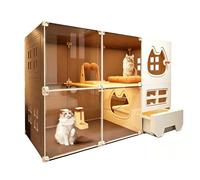 Jaulas Grandes para Gatos De Interior con Baño para Gatos, Recinto Grande para Gatos De Interior con Paneles De Valla para Gatos para Amigos Felinos Felices (White-Brown,106x46x71cm)