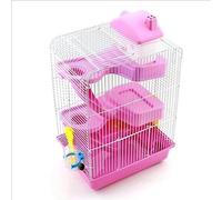 Jaulas para Animales Jaula de Alambre for hámster Estilo Villa Tres Pisos con Cuenco alimentación, Rueda for Correr, riel Deslizante, Juguete for Mascotas, Accesorios for, habitación(Pink)