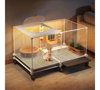 Jaulas para Conejos de Interior, Jaula Conejo con Tragaluz, Jaula para Cobayas de Animales Pequeños, Almohadillas para Las Patas Cifradas, Diseño de Bandeja(75x35x45cm)