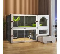 Jaulas Para Gatos, Cajón Para Gatos, Parque Para Gatos Con Caja De Arena, Diseño De Puerta Corrediza, Alta Definición, Transparente, Gran Espacio, Puede Soportar Entre 20,Black-SET A_106*46.5*71CM