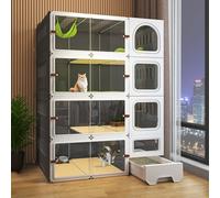 Jaulas Para Gatos, Cajón Para Gatos, Parque Para Gatos Con Caja De Arena, Diseño De Puerta Corrediza, Alta Definición, Transparente, Gran Espacio, Puede Soportar Entre 20,Black-SET B_106*46.5*141CM