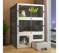 Jaulas Para Gatos, Cajón Para Gatos, Parque Para Gatos Con Caja De Arena, Diseño De Puerta Corrediza, Alta Definición, Transparente, Gran Espacio, Puede Soportar Entre 20,Black-SET A_71*46.5*106CM