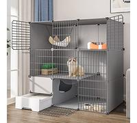 Jaulas para Gatos De 2 Niveles para Interiores con Caja De Arena, Jaula Portátil para Gatos, Jaulas para Mascotas Pequeñas, Jaula para Gatos De Alambre De Metal Desmontable, Lugar De Ejercicio para