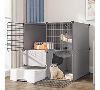 Jaulas para Gatos de 2 Niveles para Interiores con Caja de Arena, Jaula portátil para Gatos, jaulas para Mascotas pequeñas, Jaula para Gatos de Alambre de Metal Desmontable, Lugar de ejercic