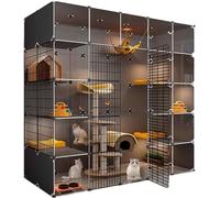 Jaulas para gatos de interior - Casa para gatos con plataforma pesada de doble capa con diseño transparente, fácil de montar, espaciosa caja de arena para gatos