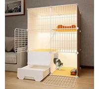 Jaulas para gatos de interior con caja de arena, corralito para mascotas de varios niveles con fuerte capacidad de carga y accesorios para una vida segura y cómoda del gato