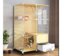 Jaulas para Gatos de Interior Grandes con Caja de Arena - Jaula Grande para Gatos Parque Infantil para Gatos de Interior, con Ruedas para Aumentar la Altura en 4 cm para Cachorros, Hurones, Conejos y
