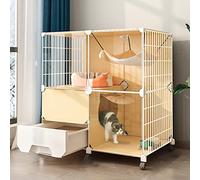 Jaulas para Gatos de Interior Grandes con Caja de Arena - Jaula Grande para Gatos Parque Infantil para Gatos de Interior, con Ruedas para Aumentar la Altura en 4 cm para Cachorros, Hurones, Conejos y