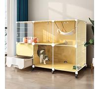 Jaulas para gatos de interior grandes con caja de arena - Jaula para gatos grande Parque infantil para gatos de bricolaje para interiores, con ruedas para aumentar la altura en 4 cm para cachorros, hu