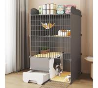 Jaulas para Gatos en Interiores de 3 Niveles, Villa para Gatos con Caja de Arenero, Almacenamiento Superior, Parque para Gatos DIY, Partición Razonable(75x39x119cm)