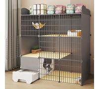 Jaulas para Gatos en Interiores de 3 Niveles, Villa para Gatos con Caja de Arenero, Almacenamiento Superior, Parque para Gatos DIY, Partición Razonable(109x39x119cm)