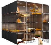 Jaulas para gatos - Gran plataforma transparente de doble capa para interiores, fácil de montar, casa para gatos y caja de arena