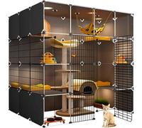 Jaulas para gatos - Gran plataforma transparente de doble capa para interiores, fácil de montar, casa para gatos y caja de arena