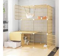 Jaulas para gatos grandes para interiores, con almohadilla de resina, color negro/amarillo, 10 tamaños, con caja de arena, jaula de alambre para gatos, jaula plegable para gatos, jaula portátil para
