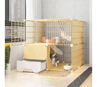 Jaulas para gatos grandes para interiores, con almohadilla de resina, color negro/amarillo, 10 tamaños, con caja de arena, jaula de alambre para gatos, jaula plegable para gatos, jaula portátil para