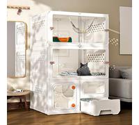 Jaulas para gatos interiores con caja de arena, villa para gatos de 3 niveles y recinto Catio, espacio extra grande para 1-2 gatos, casa interior para gatos