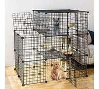 Jaulas para gatos interiores, corralito de metal para mascotas con puerta, ideal para mascotas pequeñas, incluye mazo, paneles, caja de arena y hamaca