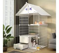 Jaulas para Gatos para Gatos de Interior, Jaula para Gatos de Bricolaje con Puerta y Caja de Arena para Gatos Cerrada, Parque para Mascotas, Recintos para Gatos, Barrera de Patio con Valla Plegable In