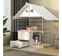 Jaulas para Gatos para Gatos de Interior, Jaula para Gatos de Bricolaje con Puerta y Caja de Arena para Gatos Cerrada, Parque para Mascotas, Recintos para Gatos, Barrera de Patio con Valla Plegable In