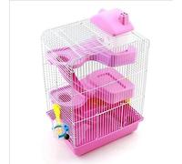 Jaulas para hámster Jaula de Alambre for hámster Estilo Villa Tres Pisos con Cuenco alimentación, Rueda for Correr, riel Deslizante, Juguete for Mascotas, Accesorios for, habitación(Pink)