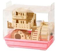 Jaulas para hámster Refugio de Madera Maciza, Caja alimentación acrílica, Jaula for hámster Gran Espacio(Pink)